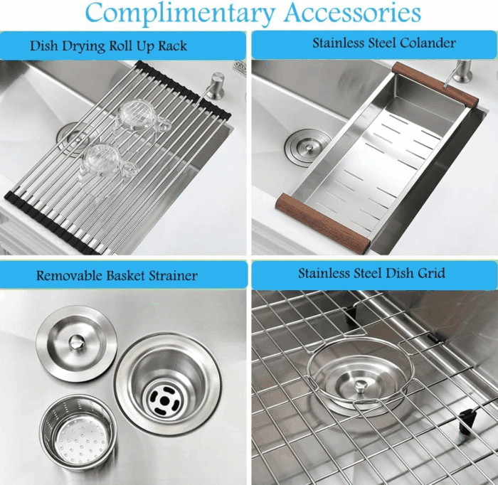 27 Inch Black Undermount Sink - 27X19 Undermount Kitchen Sink Deep Single Bowl Stainless Steel Black Kitchen Sink with Colander - Image 8