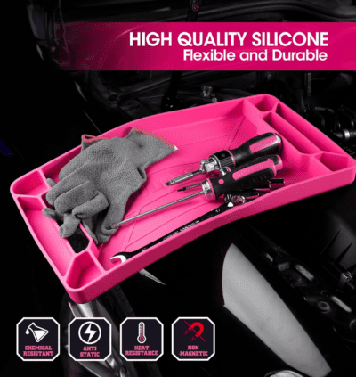 Flexible Tool Tray, Silicone Tool Holder for Mechanics Storage, Heat and Chemical Resistant Tool Organizer for Automotive, Industry and Household(3Pack Pink) - Image 4