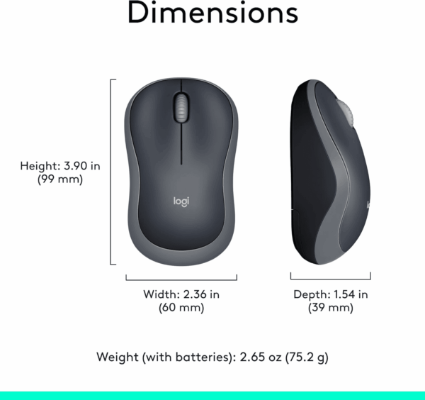 M185 Wireless Mouse, 2.4Ghz with USB Mini Receiver, 12-Month Battery Life, 1000 DPI Optical Tracking, Ambidextrous Pc/Mac/Laptop - Swift Grey - Image 9