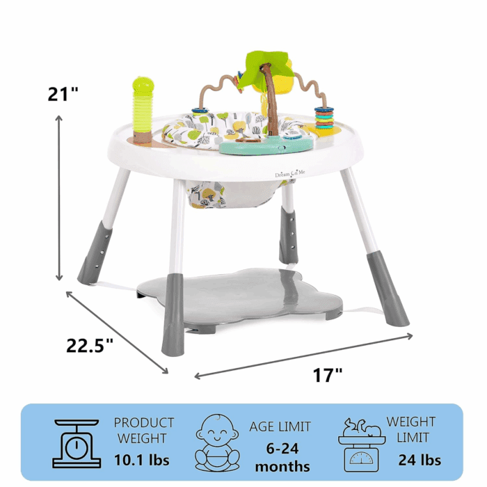 Curio Sit N Seek Baby Activity Center in Lime, 2 in 1 Activity Center and Play Table with 3 Detachable Toys and Music, 3 Level Height Adjustable Positions Activity Center for Baby - Image 7