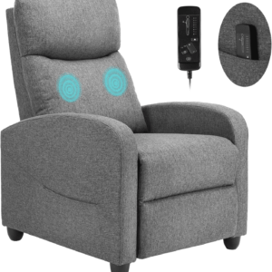 Recliner Chair for Adults, Massage Fabric Small Recliner Home Theater Seating with Lumbar Support, Adjustable Modern Reclining Chair with Padded Seat Backrest for Living Room (Grey)
