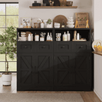 Black Storage Cabinet with Drawers and Shelves, Freestanding Black Kitchen Pantry, Floor Storage Cabinet Hutch Cupboard for Dining, Living Room, Home Office - Image 4