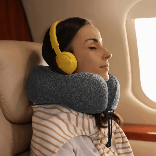 Travel Pillow for Airplane, Premium Memory Foam Neck Pillow for Flight Headrest Sleep, Portable Plane Accessories, Deep Gray - Image 6