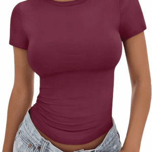 Womens Basic T Shirts Summer Tops 2025 Crop Short Sleeve Slim Fit Tee Cute Gym Workout Clothes