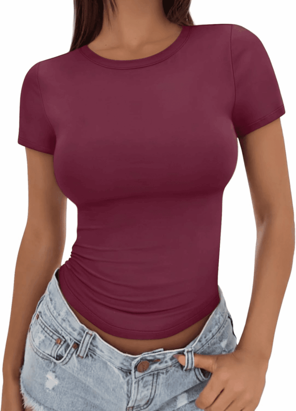 Womens Basic T Shirts Summer Tops 2025 Crop Short Sleeve Slim Fit Tee Cute Gym Workout Clothes