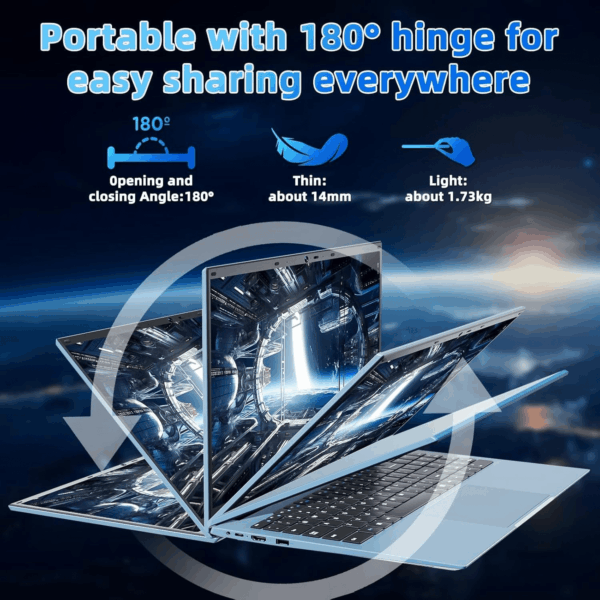 15.6 Inch Laptops, Windows 11 Laptop Computers with 36GB RAM 128GB EMMC+1024GB SSD, Celeron N5095 Quad-Core, 1 Year Office 365, Wifi 6, 180° Viewing, USB 3.2, HDMI, Type-C, 7000Mah Battery - Image 7