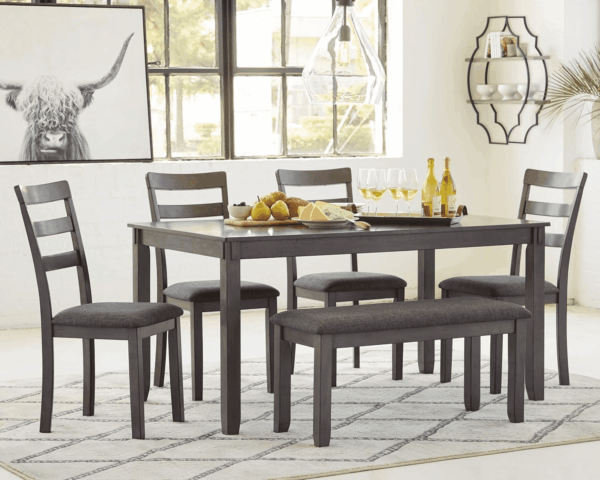 Bridson Modern 6 Piece Dining Set, Includes Dining Table, 4 Chairs & Bench, Gray - Image 4