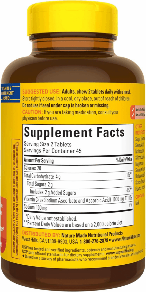 Extra Strength Dosage Chewable Vitamin C 1000 Mg per Serving, Dietary Supplement for Immune Support, 90 Tablets, 45 Day Supply - Image 9