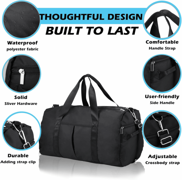 Gym Bag for Men, 40L Waterproof Sports Duffle Bags with Shoe & Wet Compartment, Small Carry on Travel Tote Bags with Trolley Sleeve for Personal Item, Fitness & Workout Gear, Black - Image 4