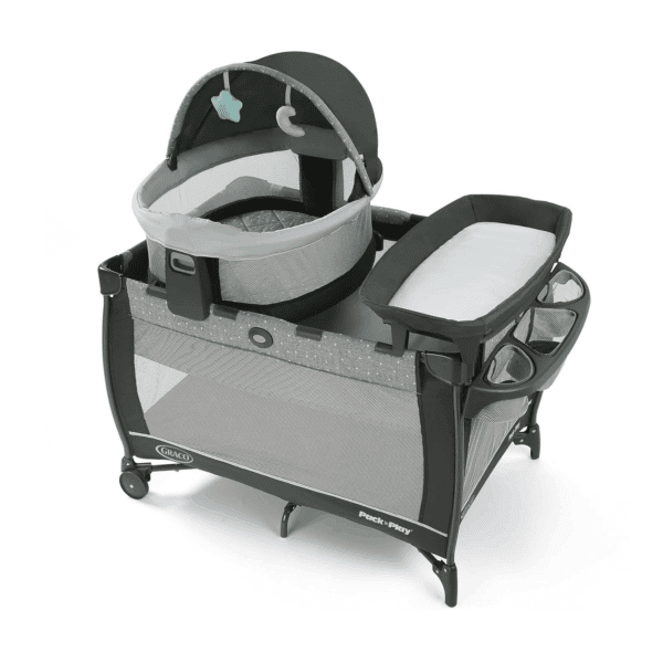 Pack N Play Travel Dome DLX Playard, Astin with Portable Bassinet and Integrated Storage Organizer