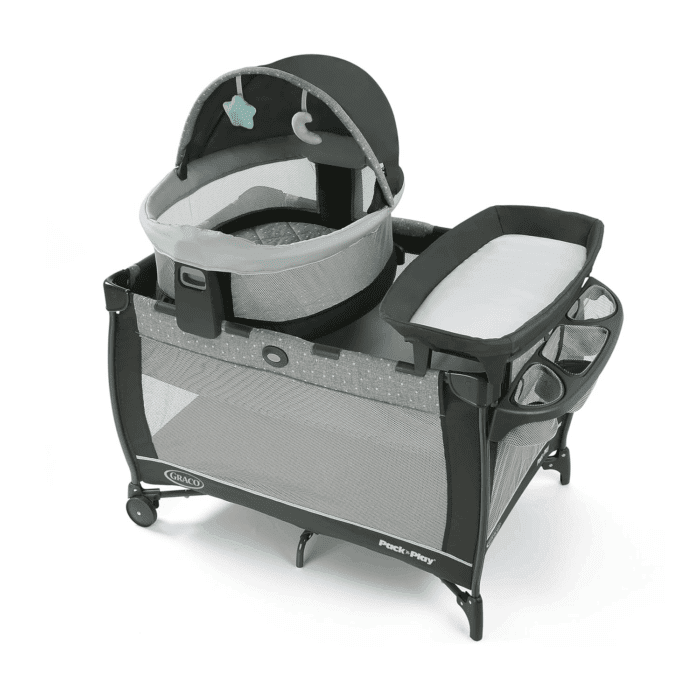 Pack N Play Travel Dome DLX Playard, Astin with Portable Bassinet and Integrated Storage Organizer