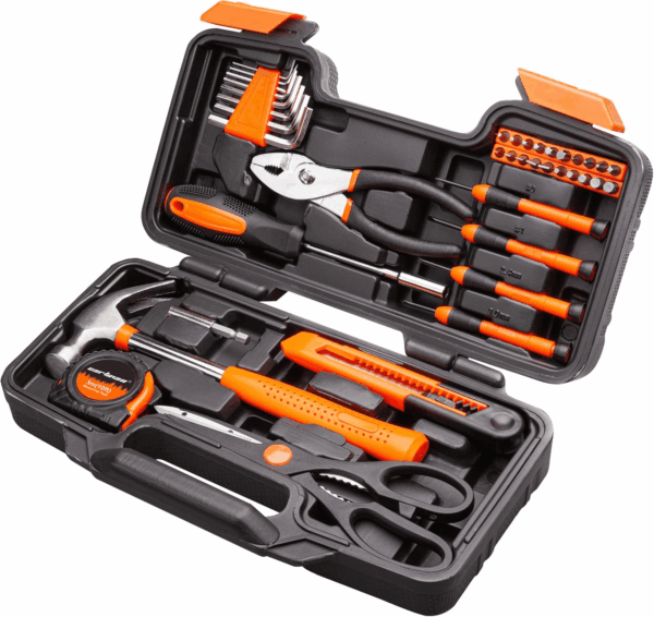 39 Piece Tool Set General Household Hand Kit with Plastic Toolbox Storage Case Orange - Image 2