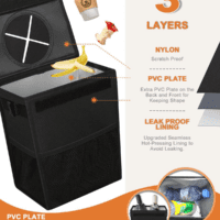 Car Trash Can with Lid, Cute Leakproof Car Trash Garbage Bag Hanging Vehicle Trash Bin Small Portable Automotive Garbage Cans Organizer for Back/Front Seat/Console(Trapezoid,Black) - Image 3