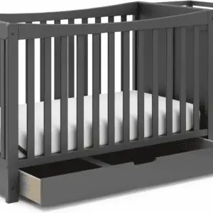 Remi 4-In-1 Convertible Crib & Changer with Drawer (Gray) – GREENGUARD Gold Certified, Crib and Changing -Table Combo, Includes Changing Pad, Converts to Toddler Bed, Daybed and Full-Size Bed