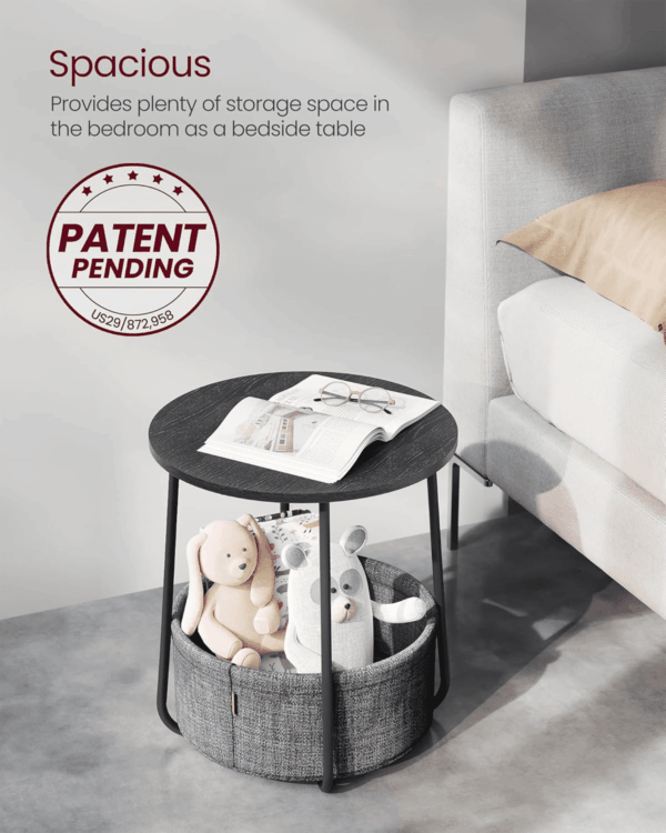 End Table, Small Bedside Table with Fabric Basket, Modern Nightstand, round Side Table, for Living Room, Bedroom, Ebony Black and Slate Gray ULET223B01 - Image 5