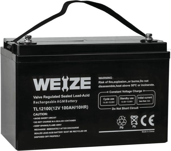 Deep Cycle AGM 12 Volt 100Ah Battery, Maintenance-Free, 3% Self-Discharge Rate, 1150A Max Discharge Current, Perfect for RV, Solar, Trolling Motor, Wind, Marine, Camping and Off-Grid System - Image 4