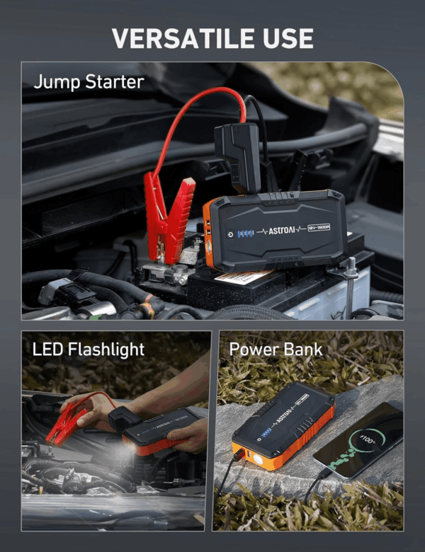 S8 Car Battery Jump Starter, 1500A Peak Car Jumper Starter Battery Pack for up to 6.0L Gas & 3.0L Diesel Engines, 12V Portable Jump Box with 3 Modes Flashlight and Jumper Cable (Orange) - Image 5