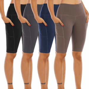4 Pack Biker Yoga Shorts with Pockets for Women,High Waisted Athletic Running Workout Gym Shorts Tummy Control