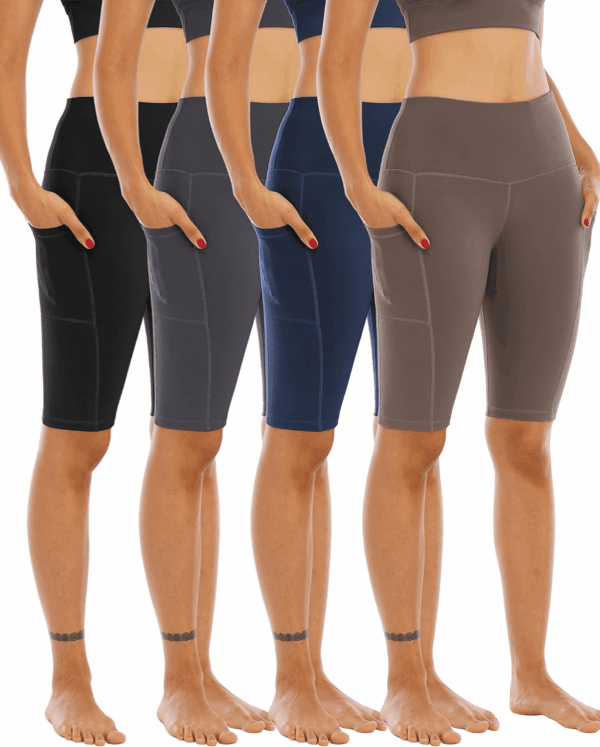 4 Pack Biker Yoga Shorts with Pockets for Women,High Waisted Athletic Running Workout Gym Shorts Tummy Control