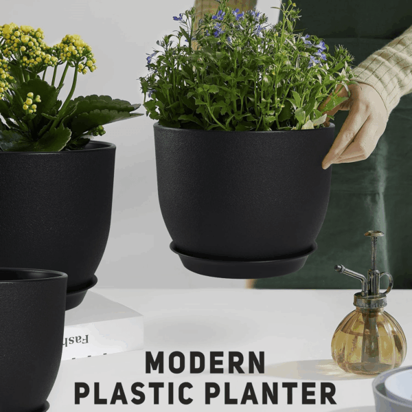 Plant Pots 12/10/9 Inch Set of 3, Flower Pots with Multi Mesh Drainage Holes, Large Planters for Indoor Outdoor Garden Plants and Flowers. (Black) - Image 6