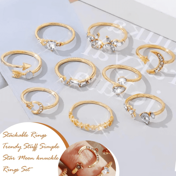 Gold Stackable Rings for Women Gifts Trendy Stuff Simple Star Moon Heart Knuckle Rings Set Boho Rings Cute Stuff Birthday Gifts Gold Rings Pack Jewelry Easter Basket Essentials Stuffers - Image 5