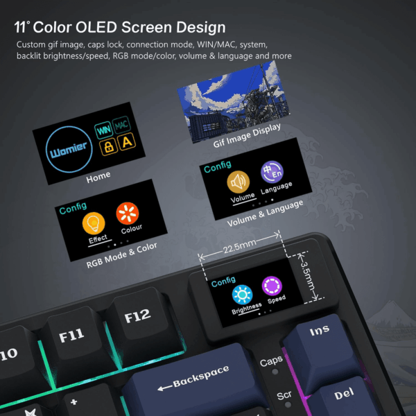 S-K80 75% Keyboard with Color Multimedia Display Mechanical Gaming Keyboard, Wired Hot Swappable Gasket Mount RGB Custom Key Board, Pre-Lubed Stabilizer for Mac/Win, Black Kanagawa - Image 2