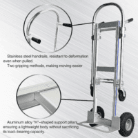 Convertible Dolly Cart with Wheels, 2 in 1 Heavy Duty Aluminum Hand Truck Dolly Foldable,With 2 Large Wheels & Brakes,1000Lbs Load for Furniture, Electrical Appliances & Large Cartons - Image 8