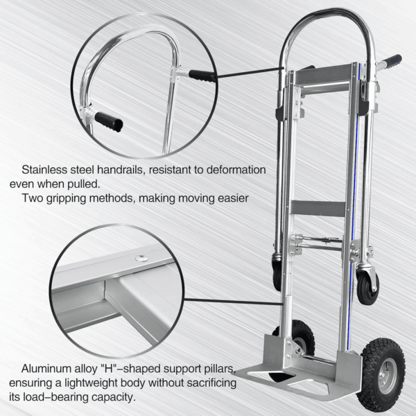 Convertible Dolly Cart with Wheels, 2 in 1 Heavy Duty Aluminum Hand Truck Dolly Foldable,With 2 Large Wheels & Brakes,1000Lbs Load for Furniture, Electrical Appliances & Large Cartons - Image 8