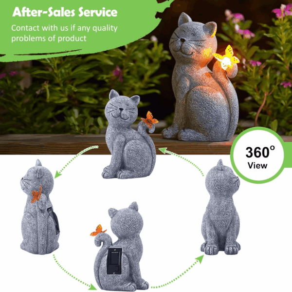 Solar Cat Outdoor Statues for Garden: outside Decor with Butterfly Clearance for Yard Art Lawn Ornaments Porch Patio Balcony Home House - Birthday Gifts for Grandma Mom Women - Image 3