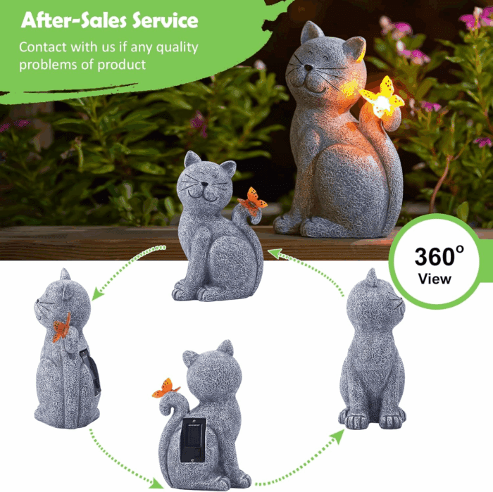 Solar Cat Outdoor Statues for Garden: outside Decor with Butterfly Clearance for Yard Art Lawn Ornaments Porch Patio Balcony Home House - Birthday Gifts for Grandma Mom Women - Image 3