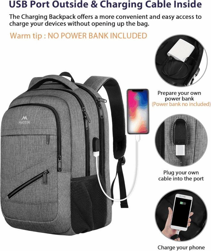 Travel Laptop Backpack, 17 Inch Business Flight Approved Carry on Backpack, TSA Large Computer Bag for Men Women with USB Port and Trolley Sleeve, College School Tactical Book Bag, Grey - Image 4
