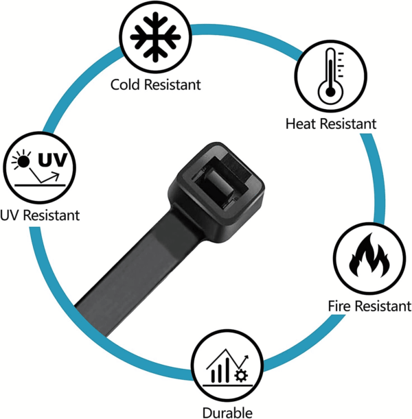 Zip Ties Assorted Sizes(4”+6”+8”+12”), 400 Pack, Black Cable Ties, UV Resistant Wire Ties by - Image 5