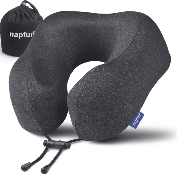 Travel Pillow, Travel Accessories & Travel Essentials for Airplane Upgraded 100% Pure Memory Foam Travel Neck Pillow for Flight Headrest Sleep, Portable Plane Necessities, Full Black