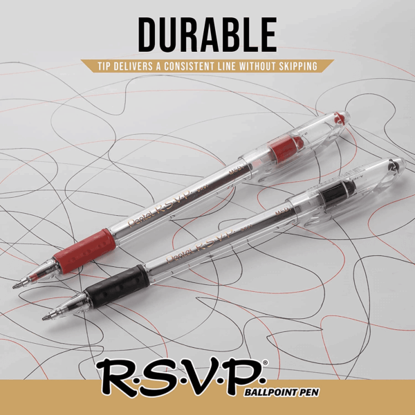 RSVP Ballpoint Pen, Fine Line, (0.7Mm), Red Ink (BK90BP5B) (Pack of 1, 5 Count Total) - Image 4