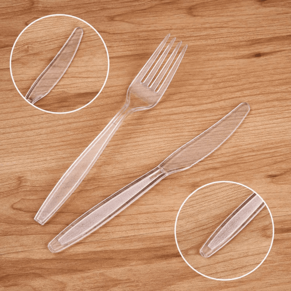 Cutlery Set Plastic Utensils Clear Forks Spoons Knives Disposable Silverware Heavyweight [300 Combo Box] - Image 4