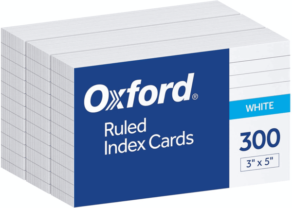 Ruled Index Cards, 3" X 5", White, Lined Index Flashcards, 300 per Pack (10022)