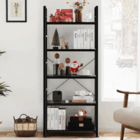 5 Tiers Bookshelf, Classical Book Shelf, Tall Display Shelves in Living Room/Home/Office, Storage Organizer for Cds/Books/Movies, Modern Black - Image 2