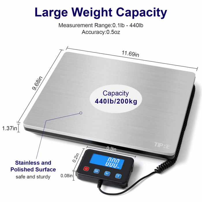 Digital Shipping Postal Scale 0.5 Oz High Accuracy！440Lb Commercial Weight Scale for Package, Small Business, Mail, Warehouse, Home, Battery & Charging Cable Included - Image 2