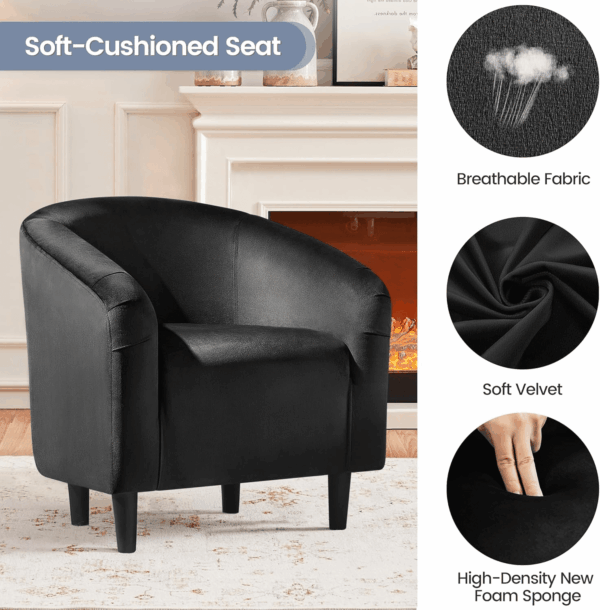Black Accent Chairs Set of 2, Cozy Velvet Barrel Chair, Modern Club Chair with Soft Padde, Vanity Chair for Living Room/Bedroom/Waiting Room Reception Room, Matte Black - Image 6