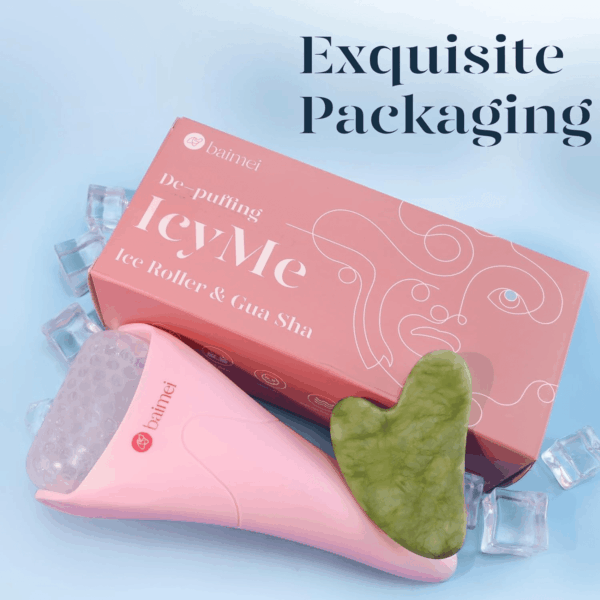 Icyme Ice Roller for Face and Gua Sha Facial Tool Set, Ice Face Roller Reduces Puffiness Relieves Migraines Skin Care Tools, Self Care Gift for Women - Pink - Image 5