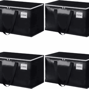 Heavy Duty Moving Boxes-Moving Bags with Zipper, Reinforced Handles and Tag Pocket-Collapsible Moving Supplies-Totes for Storage Great for Moving, Storage and Travel 93L(Black-4 Pack)