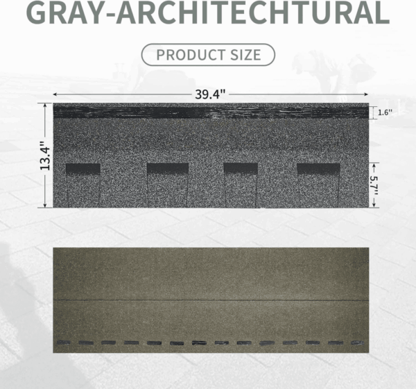 Roofing Shingles for Roof House Repair Tiles Shed Decor,Asphalt Shingles (Gray-Architechtural) 8Pcs,39.4"X13.4" - Image 2