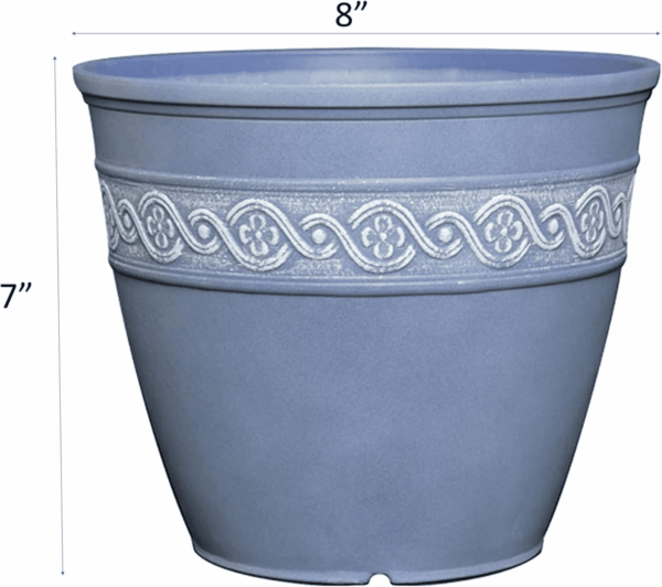 Corinthian Resin Flower Pot Planter, Slate Blue, 8" - Image 4