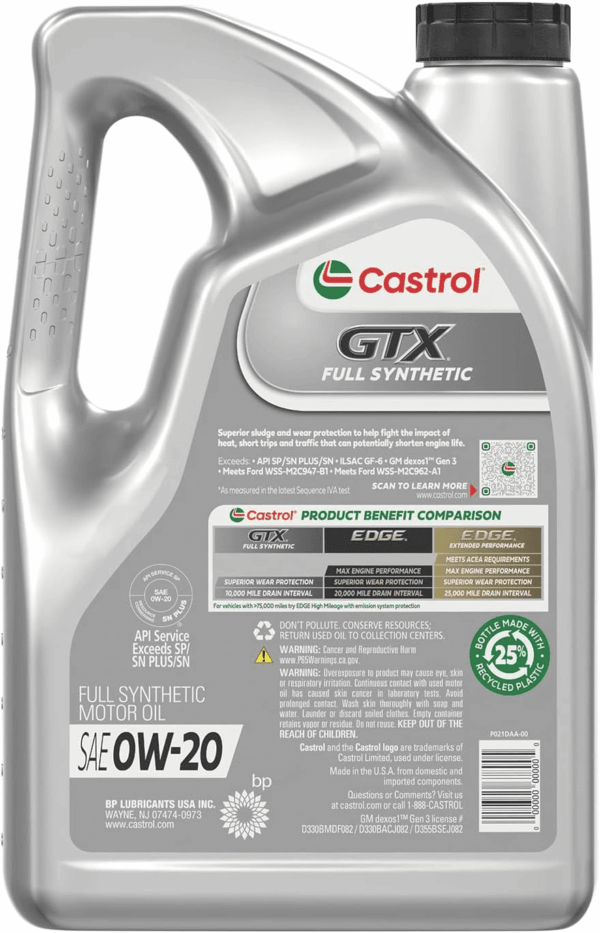 GTX Full Synthetic 0W-20 Motor Oil, 5 Quarts - Image 3