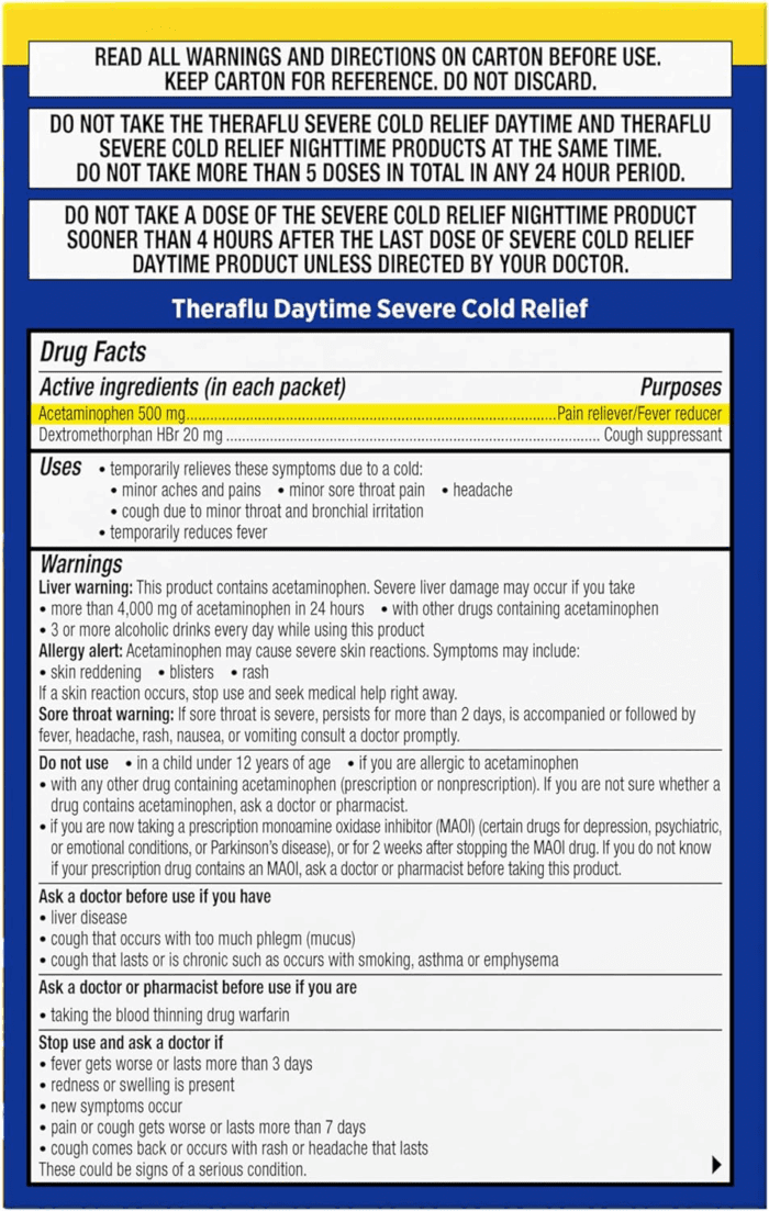 Combo Daytime and Nighttime Severe Cold Relief Powder, Honey Lemon Flavor, 12 Count, 6 Daytime + 6 Nighttime - Image 11
