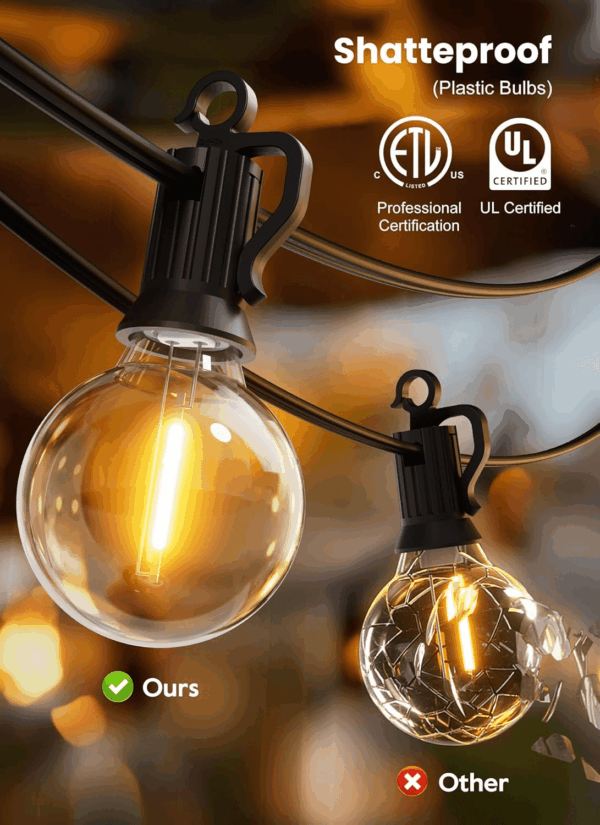 Outdoor String Lights - Connectable Dimmable LED Patio String Lights with G40 Globe Plastic Bulbs, All Weatherproof Hanging Lights for outside Backyard Porch (50 Ft - 25 LED Bulbs) - Image 7