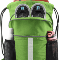 Drawstring Backpack Bag with Shoe Compartment, X-Large Black Gym Sports String Cinch Backpack