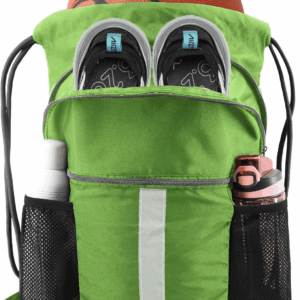 Drawstring Backpack Bag with Shoe Compartment, X-Large Black Gym Sports String Cinch Backpack