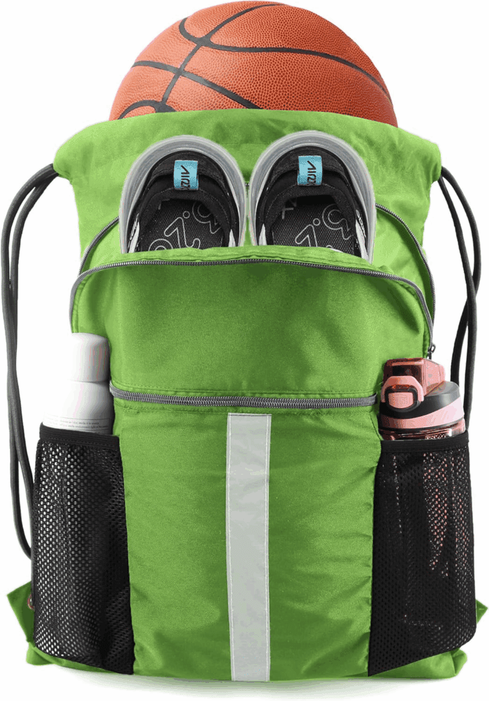 Drawstring Backpack Bag with Shoe Compartment, X-Large Black Gym Sports String Cinch Backpack