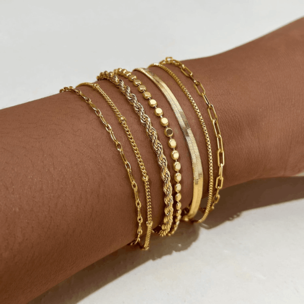 Gold Bracelets for Women,Dainty 14K Gold Plated Stack Set Trendy Stackable Non Tarnish Paperclip Chain Bracelets Gold Jewelry Sets Gifts for Women - Image 4